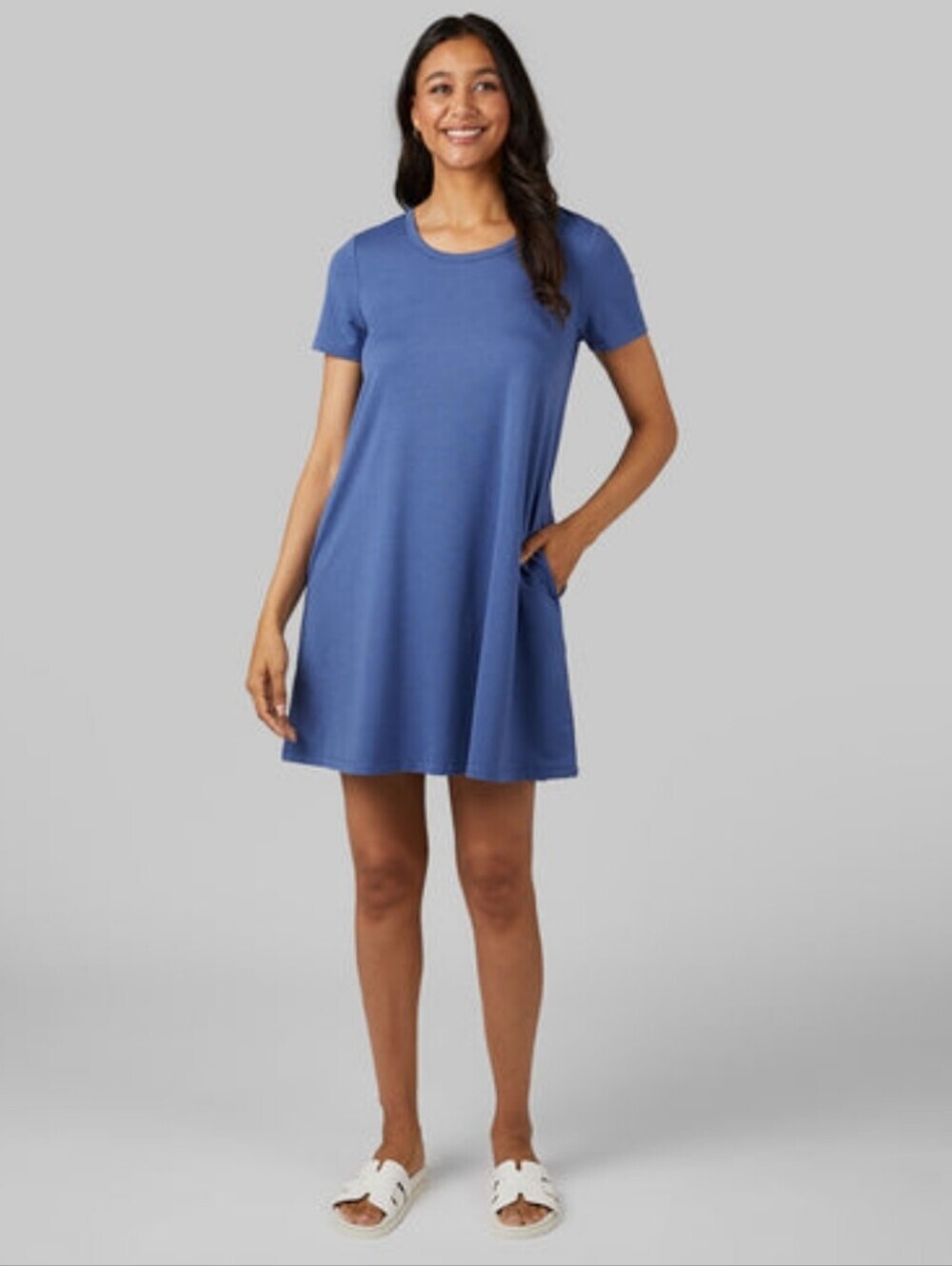 NWT 32 Degrees Soft Knit A-Line Pocket Dress UPF 50+ Blue XS
